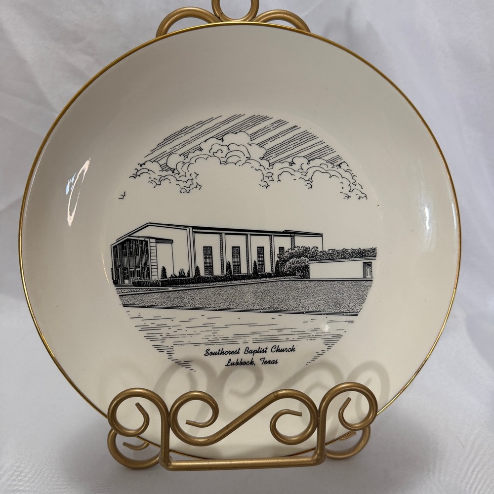 Vintage Southcrest Baptist Church Lubbock TX Plate‎ Gold Rim Souvenir Religious